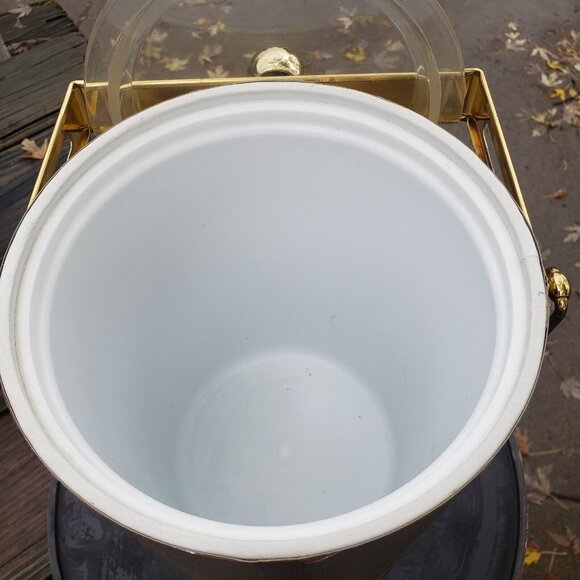 MCM Vintage George Briard Gold 11" Champagne Ice Bucket Metal Handle Lucite Lid - Picture 11 of 16